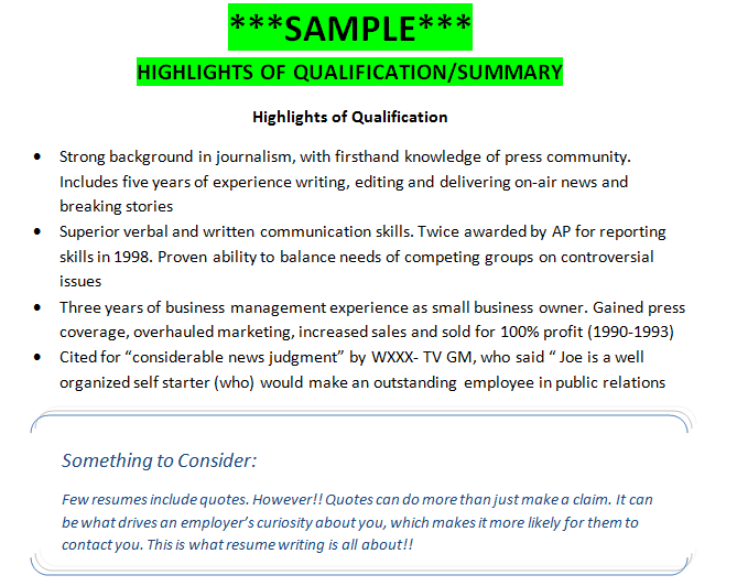 sample-highlights-of-qualifications-summary-getting-that-job