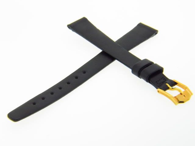 Movado 13L mm Long Black Leather Watch Band Strap