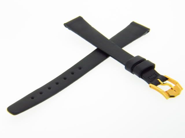 Movado 13L mm Long Black Leather Watch Band Strap Movado 13L mm Long Black Leather Watch Band Strap