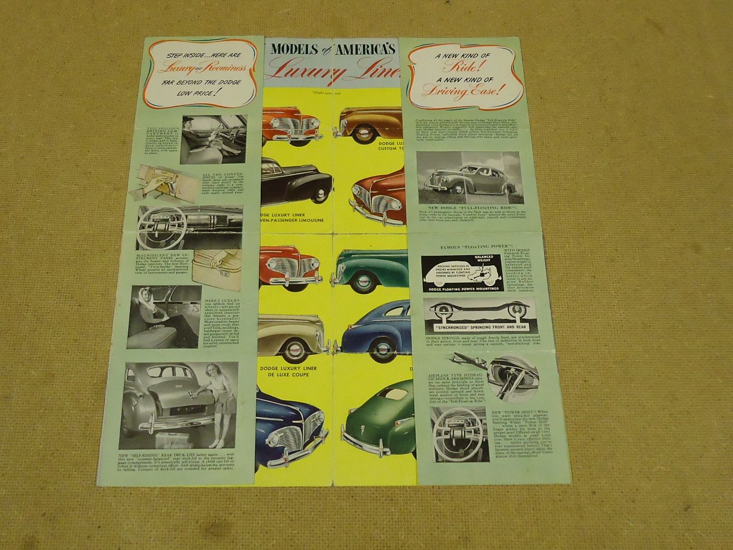 Dodge Vintage 1940s Brochure 19in x 13 5in Yellow Red Luxury Liner Paper