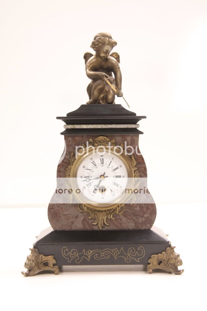 Cupid Vintage Antique Style Mantel Clock Marble Bronze Large  