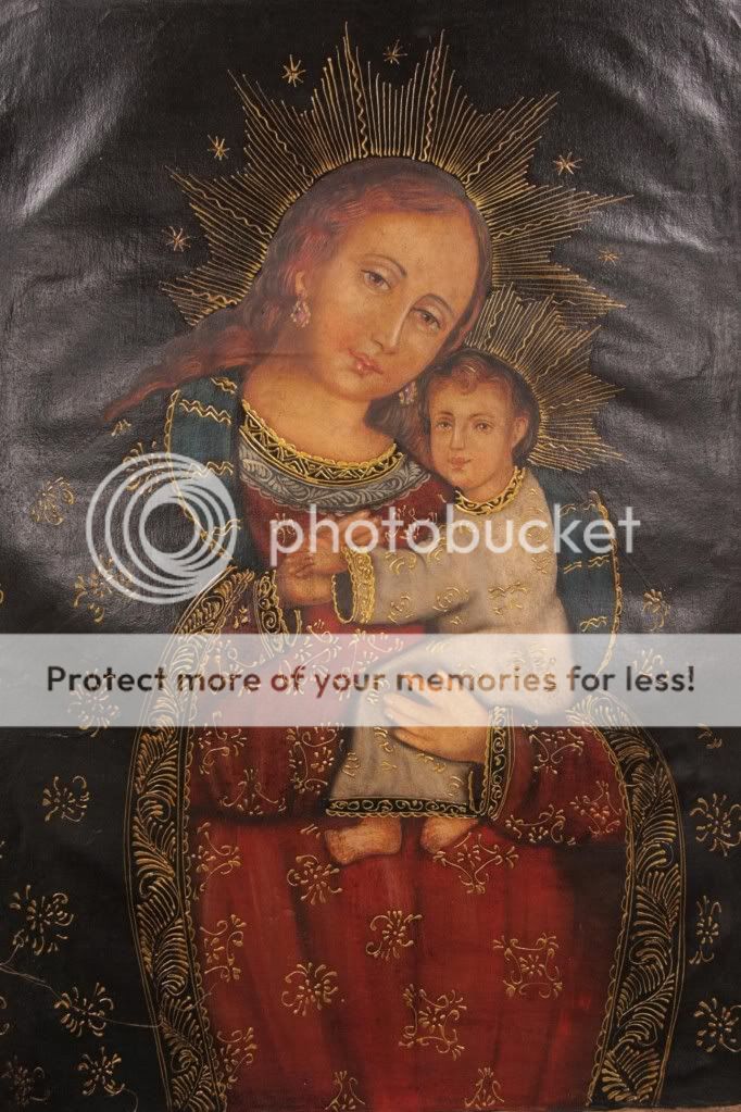 Madonna and Child Oil Painting Cuzco Folk Art from Peru  