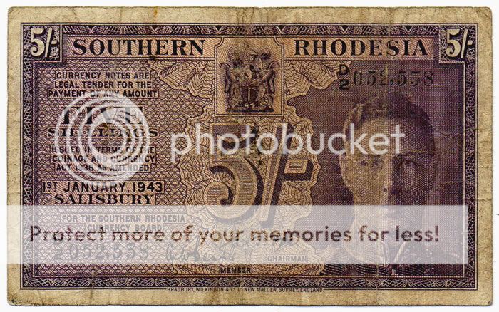 Southern Rhodesia George VI 5 Shillings Banknote 1 1 1943  